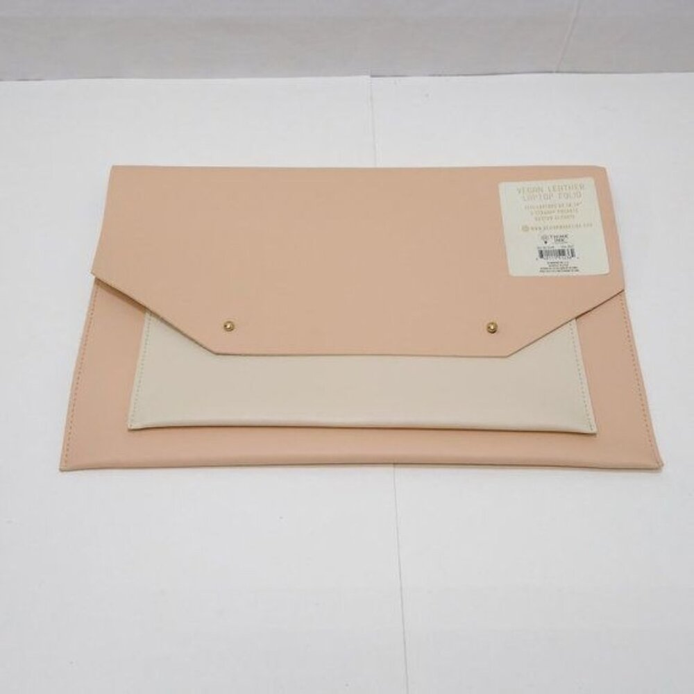 Vegan Leather Laptop Folio Fits Laptops Up To 14" Two Pockets Button Closure NWT